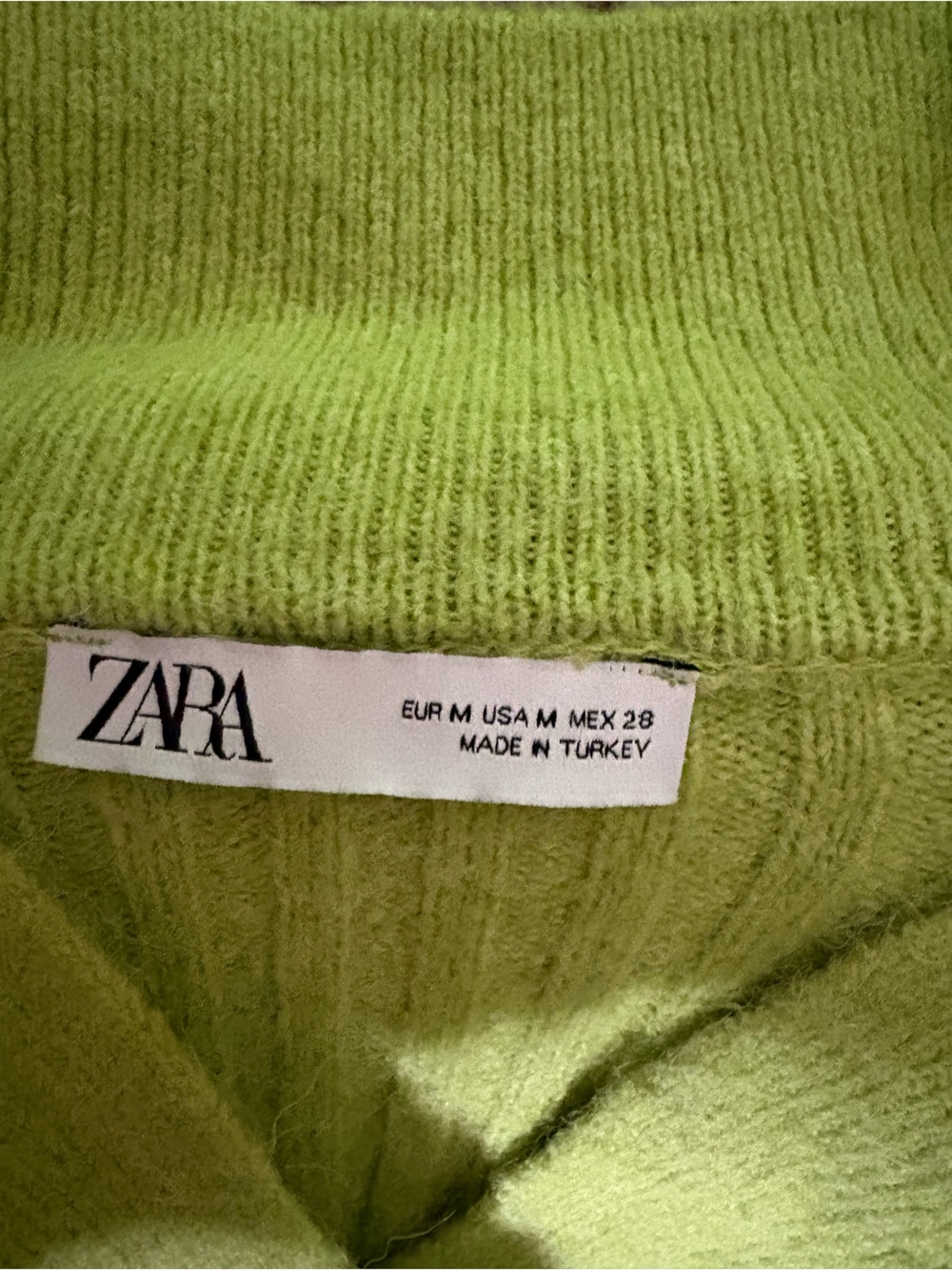 Zara Lime Green Ribbed V-Neck Sweater with Polo Collar - Picture 6 of 11